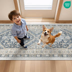 Restydon 3x10 Runner Rug Non Slip Washable Hallway Runner, Blue/Beige