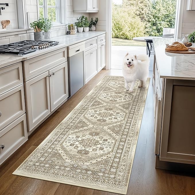 Kitchen Runner Rug Non Slip Washable 2.5x10, Soft Ultra-Thin Entryway Rug Runners for Hallways, Carpet Runner for Living Room,Kitchen, Laundry, Bathroom(Brown,2.5'x10')