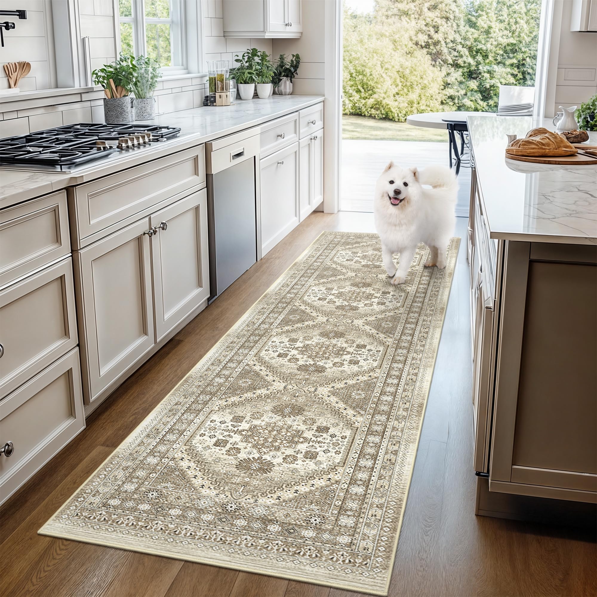 Restydon Runners for Hallway 12ft, Non-Slip Long Bathroom Rugs, Brown