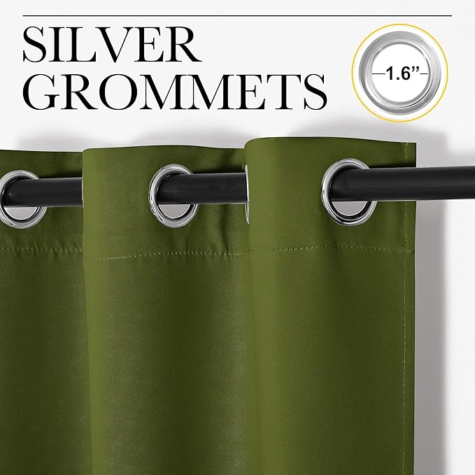 NICETOWN Olive Green Blackout Curtains 48 inches Length for Laundry Room, 2 Panels, 42" Wide, Thermal Insulated Decoration Drapes for Short Window