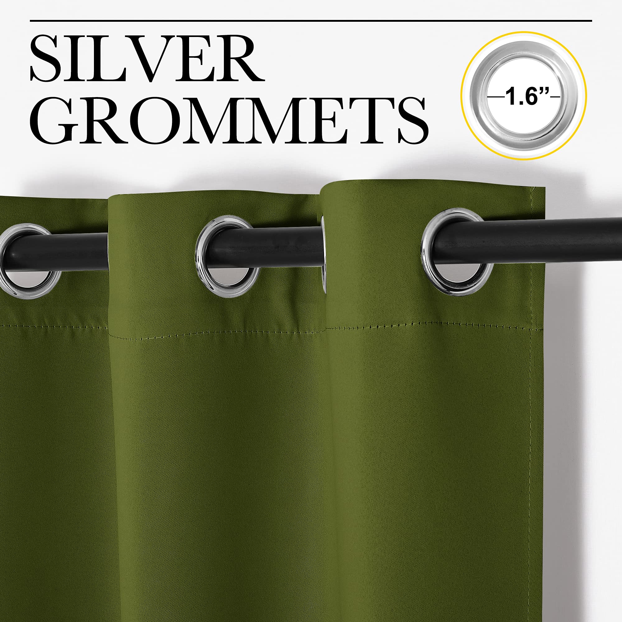NICETOWN Olive Green Blackout Curtains 68 inches Length for Laundry Room, 2 Panels, 42" Wide, Thermal Insulated Decoration Drapes for Office Window