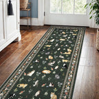 2x5 Washable Kitchen Runner Rug - Soft Low Pile Floral Animal Cat Print Rugs with Non-Slip Backing Waterproof Stain-Resistant Indoor Carpet for Hallway Entryway Bathroom Bedroom (Sage Green)