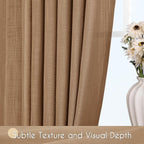 Brown Curtains for Living Room Back Tab Modern Farmhouse Semi Sheer Curtains 144 inches Long 2 Panels Set Muted Neutral Window Curtain for Dining Room Bedroom 52x144