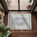 Entryway Rug - 2x3 Washable Rug Runner for Bathroom, Laundry Room, Kitchen, Soft Vintage Hallway Runner for Bedroom, Non-Slip Door Mat Indoor Entrance(Blue/Beige,2'x3')