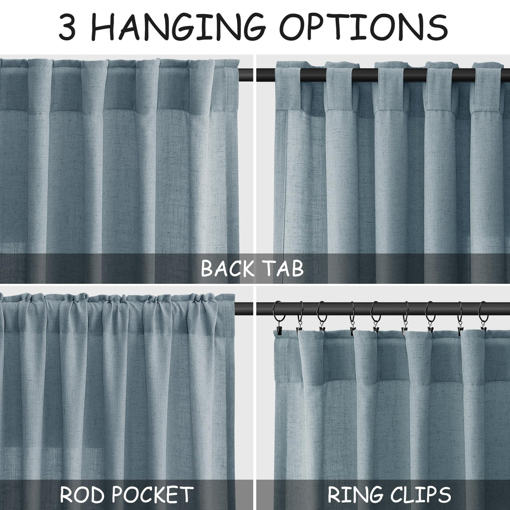 Extra Long Light Blue Linen Curtains 120 Inch for Living Room 2 Panels Set Rod Pocket Back Tab Light Filtering Semi Sheer Soft Linen Window Drapes Privacy High Ceiling Drapes for Farmhouse 52x120