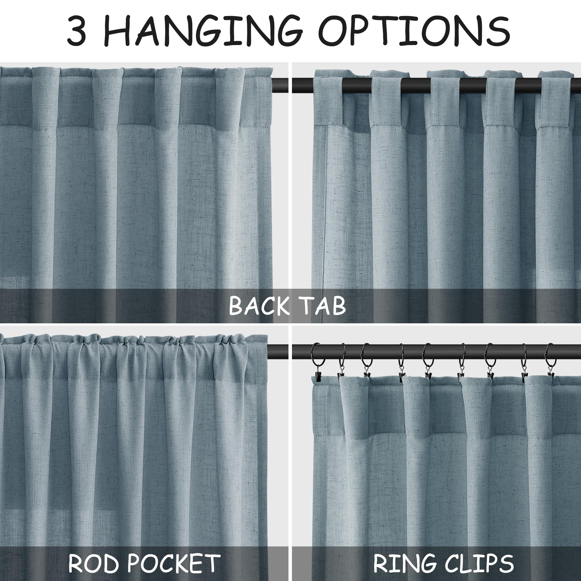 Nanspring Light Blue Linen Curtains 72 Inch Length for Living Room Semi Sheer Light Filtering Door Drapes 2 Panels Set for Kids Bedroom Light Filtering Back Tab Rod Pocket Modern Farmhouse Decor 52x72