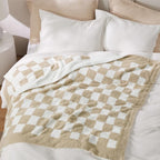 Bedsure GentleSoft Checkered Twin Blanket for Couch, Super Soft Cozy & Warm Knit Throw Blanket, Lightweight & Fluffy Plaid Blankets for Bedding, Sofa, Gifts for Women Men, Beige, 60x80 Inches