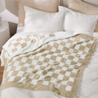 Bedsure GentleSoft Checkered Twin Blanket for Couch, Super Soft Cozy & Warm Knit Throw Blanket, Lightweight & Fluffy Plaid Blankets for Bedding, Sofa, Gifts for Women Men, Beige, 60x80 Inches
