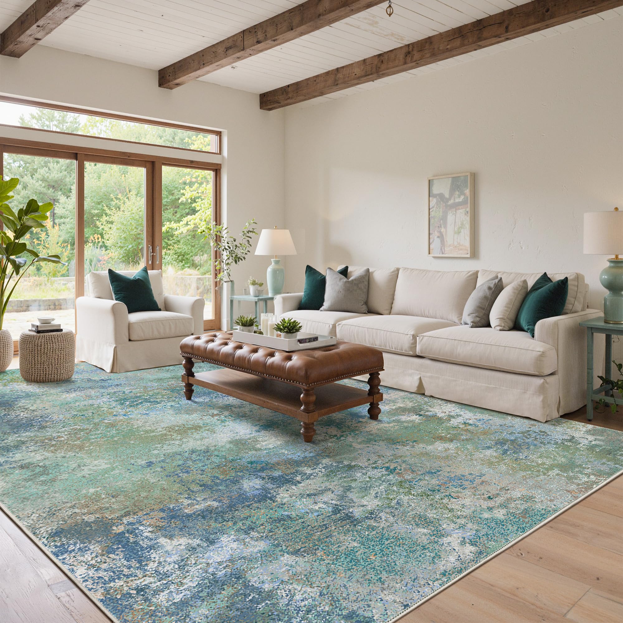 BEIMO Area Rugs 10x14 for Living Room, Blue Green Washable Abstract Rug