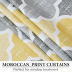 Beauoop Blackout Window Valances Curtains Geometric Quatrefoil Trellis Printed Room Darkening Thermal Insulated Rod Pocket Short Valance Curtains Cafe Bathroom, Yellow/Gray, 50" W x 18" L, 1 Panel