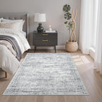 Soalmost 3x5 Rug, Small Area for Kitchen, Entryway, Machine Washable Non-Slip Throw Rug, Vintage Carpet for Nursery Coffee Table Grey