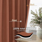 Guken Terracotta 100% Blackout Curtains 90 Inch Length 2 Panels Set Fall Curtains for Living Room Bedroom Back Tab Thermal Insulated Black Out Linen Drapes, 52x90