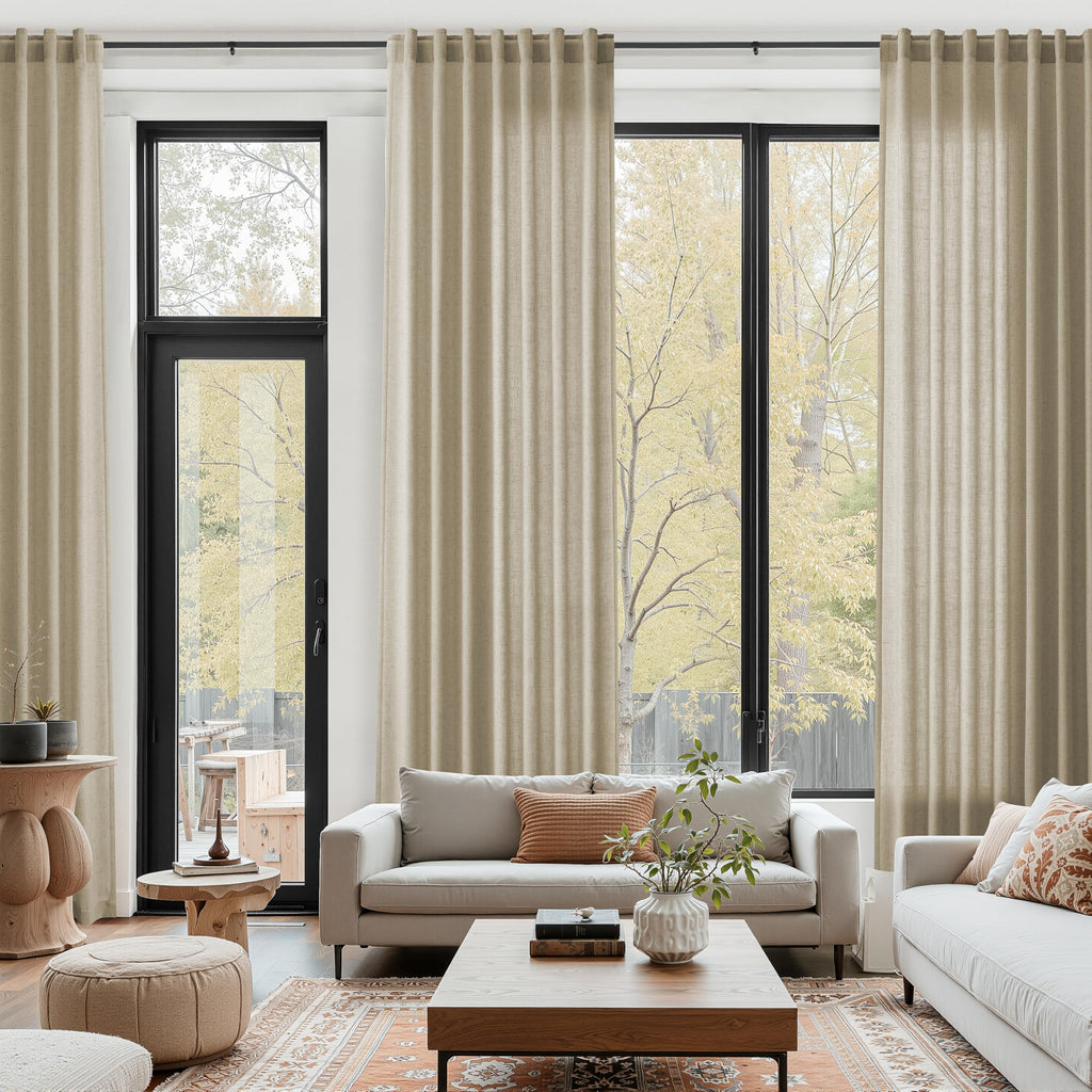Taupe Burlywood Linen Curtains 132 Inch Length for Living Room Light Filtering Semi Sheer Curtain Back Tab Modern Farmhouse Decor Drapes Floor to Ceiling High Window for Bedroom 52x132, 2 Panels
