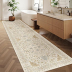 Madane Hallway Runner Rug 2'6''x10' Kitchen Runner, Non Slip Vintage Runners for Hallways 10ft Washable Kitchen Rugs Soft Low Pile 2.5x10 ft Rug Runner for Entryway and Bedroom, Beige/Blue