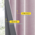 NICETOWN Pink Vintage Linen 100% Blackout Curtains for Dining Room, Thermal Insulated Curtains 45" Long, Noise Reducing Window Treatment Drapes for Kitchen, 42" Wide Per Panel, Set of 2