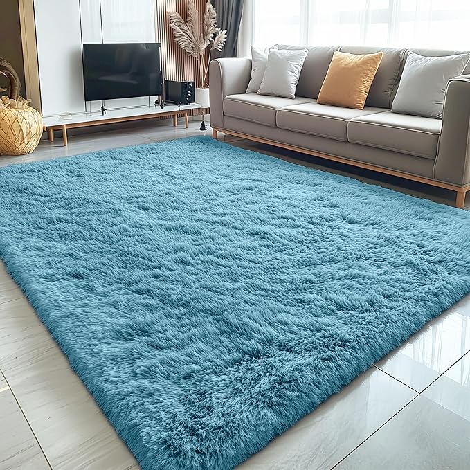 OLANLY 5x7 Machine Washable Large Area Rugs for Living Room, Bedroom, Soft Fluffy Shaggy Bedside Rug, Indoor Floor Carpet for Kids Girls and Boys, Dorms, Nursery, Home Decor Aesthetic, Slate Blue