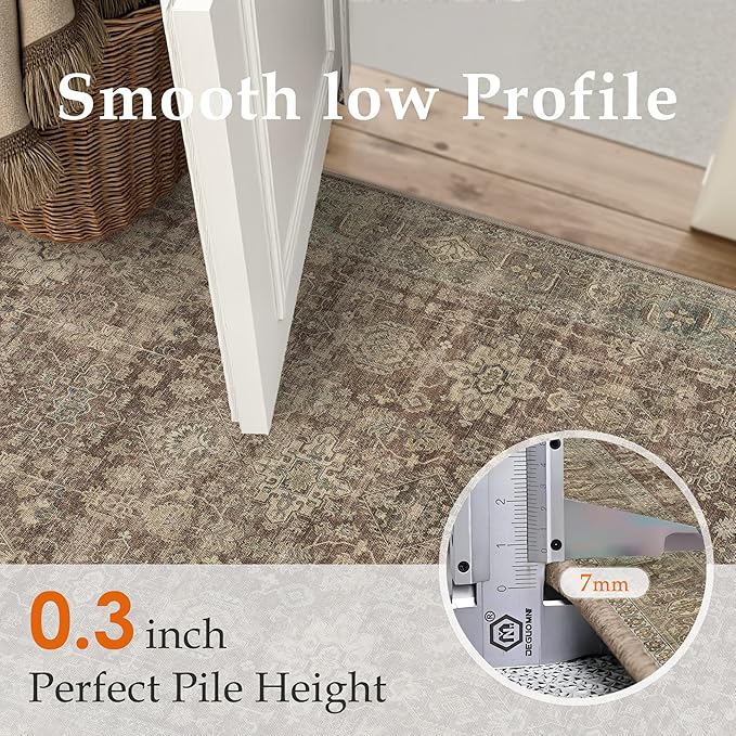 5x7 Washable Area Rug for Living Room Bedroom Vintage Rust Red Soft Low Pile Carpet Traditional Retro Non Slip Throw Rug for Dining Room Entryway Indoor Dorm Kitchen