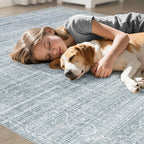 8x10 Area Rugs Living Room: Washable Large Neutral Soft Rug Farmhouse Stain Resistant Indoor Non-Slip Floor Carpet for Bedroom Nursery Kids Playroom Office Dining Room Dorm- Blue