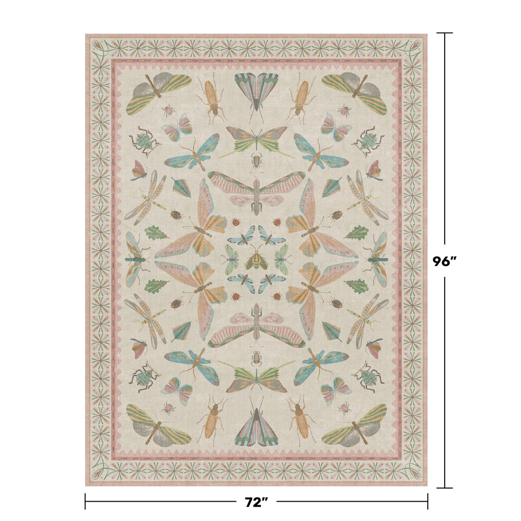 Pastel Pink Girls Rugs for Bedroom 6x8 - Washable Area Rug for Living Room, Dining Room Under Table, Boho Butterfly Cut Design, Low Pile & Soft Stain Resistant Carpet