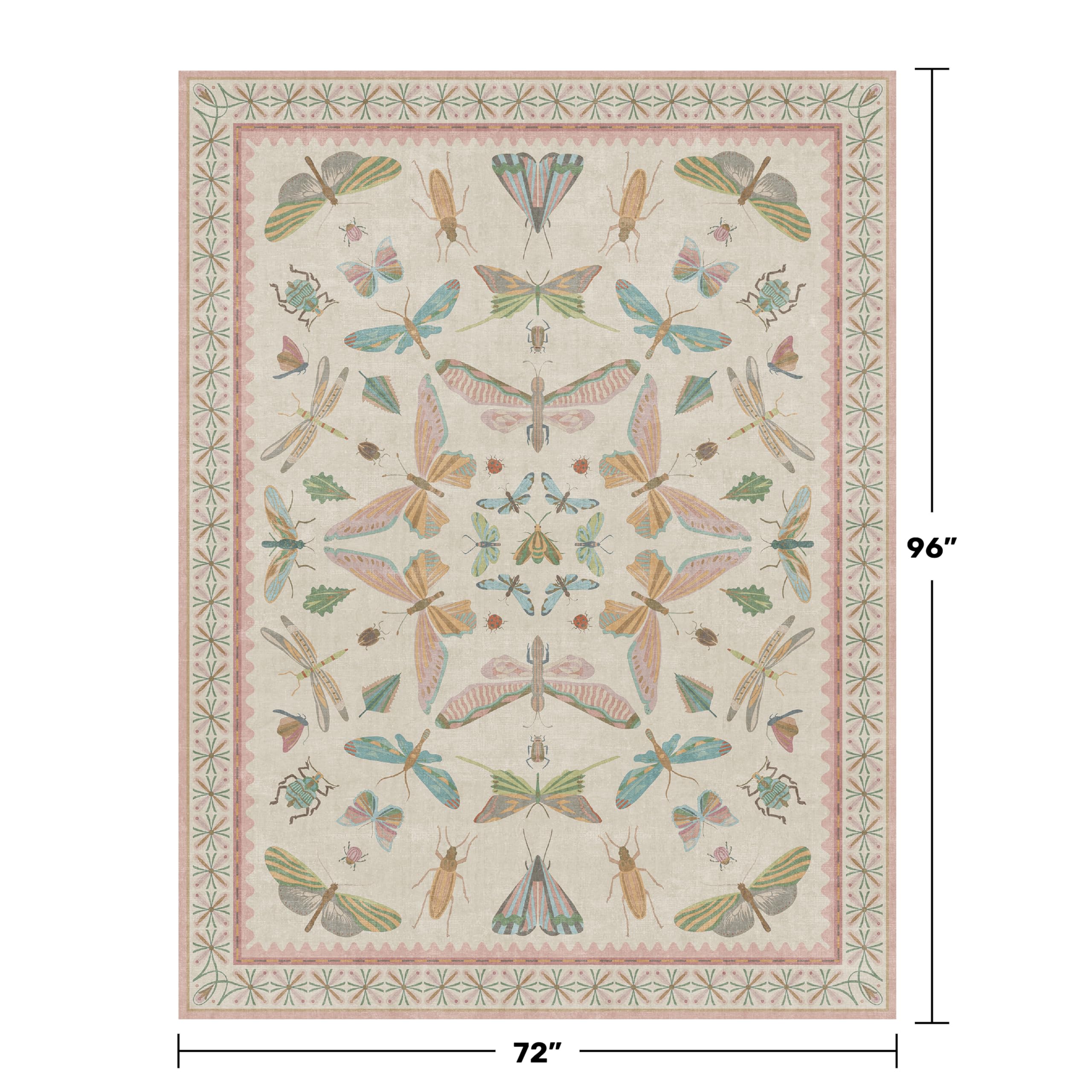 Pastel Pink Girls Rugs for Bedroom 6x8 - Washable Area Rug for Living Room, Dining Room Under Table, Boho Butterfly Cut Design, Low Pile & Soft Stain Resistant Carpet