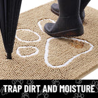 Smiry Dog Door Mat for Muddy Paws, Absorbent Dirt Trapper Non Slip Quick Dry Washable Chenille Mat for Mud Dogs, Entry Rug for Indoor and Outdoor (70x32 Inches, Beige and White)