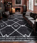 YIHOUSE Moroccan Rugs for Living Room, 8x10 Black and White Aztec Area Rug, Western Geometric Soft Low-Pile Washable Rugs for Bedroom, Dining Room
