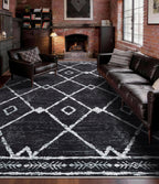 YIHOUSE Moroccan Rugs for Living Room, 8x10 Black and White Aztec Area Rug, Western Geometric Soft Low-Pile Washable Rugs for Bedroom, Dining Room