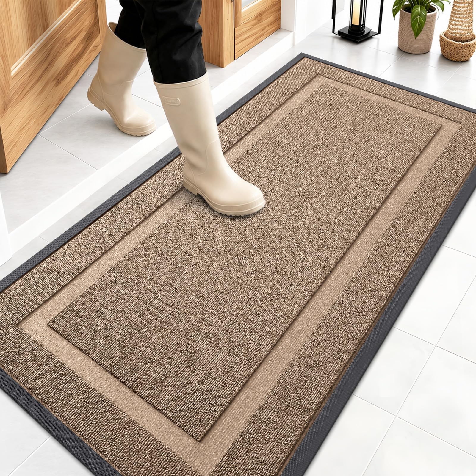 OLANLY Front Door Mat Outside 47x23, All-Season Heavy-Duty Rubber Doormat