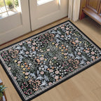 PLHXFR 2x3 Small Entryway Rug: Floral Washable Indoor Carpet Dark Black