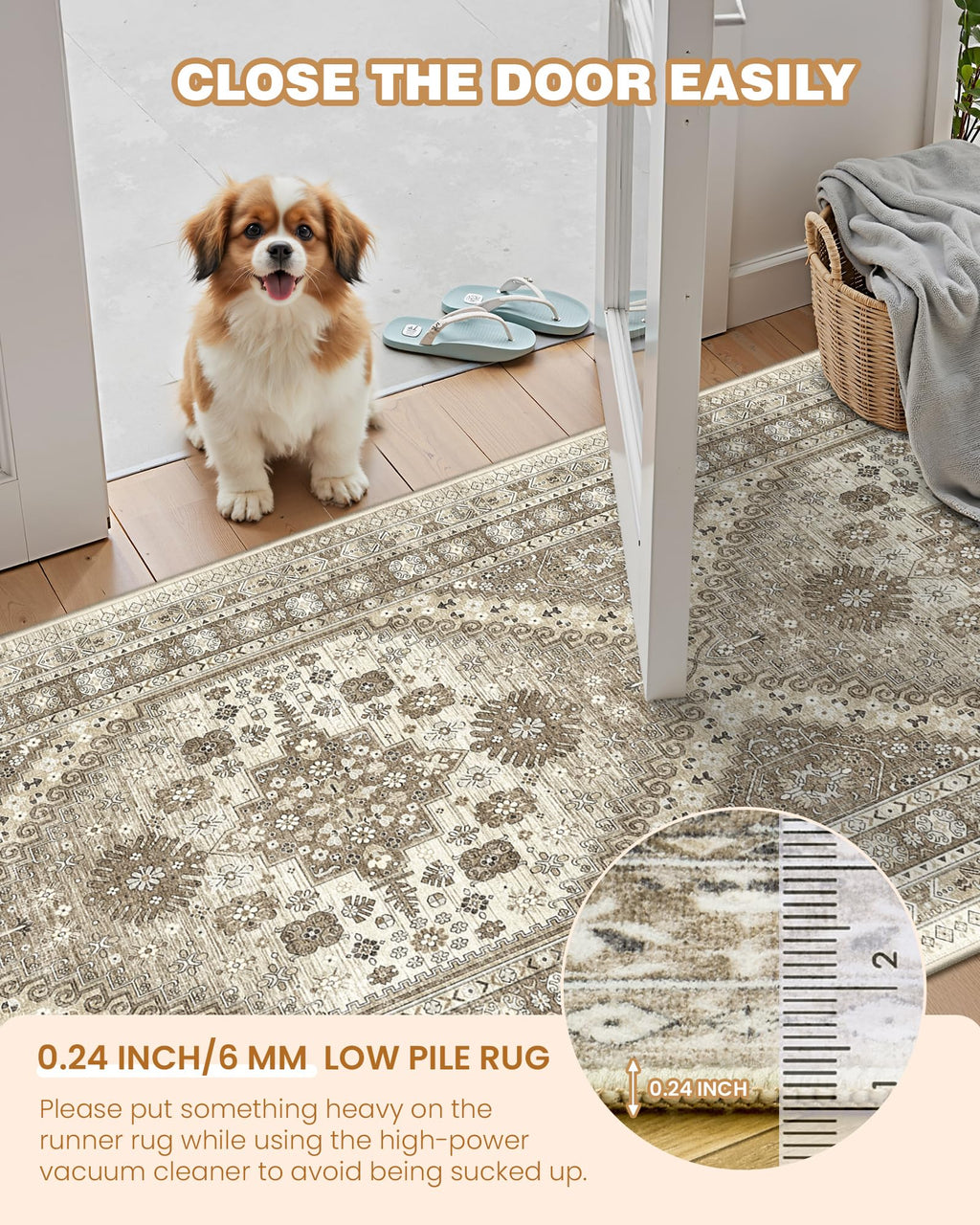 Restydon Runners for Hallway 12ft, Non-Slip Long Bathroom Rugs, Brown