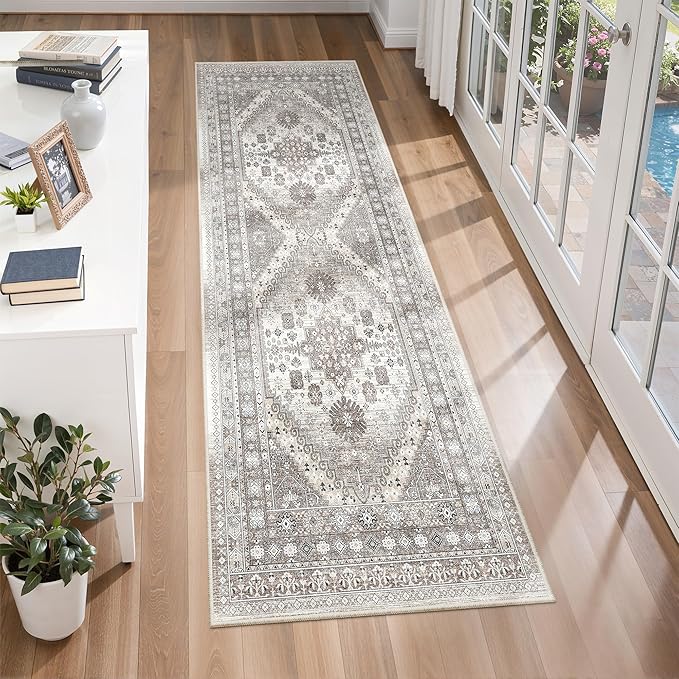 zesthome Runner Rug 2x5 - Stain Resistant Machine Washable Rug, Non Slip Vintage Hallway Runner Rugs, Low Pile Lightweight Runners for Kitchen, Entryway and Corridor
