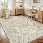 Madane 6x9 Area Rugs for Living Room, Stain Resistant Washable Rugs, Non-Slip Backing Area Rug, Vintage Home Decor Rug for Bedroom (Ivory/Brown, 6'x9')