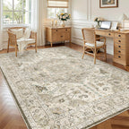 Madane 6x9 Area Rugs for Living Room, Vintage Washable Rug, Ivory/Brown