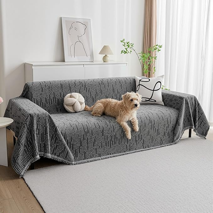 MYSKY HOME Couch Covers for Sofa, Dog Couch Cover Protector, Dark Grey Lines Sofa Covers for Sectional L Shape, Pets Couch Throw Cover Washable Durable Large Couch Cover for Dogs, Cats, 71"X150"