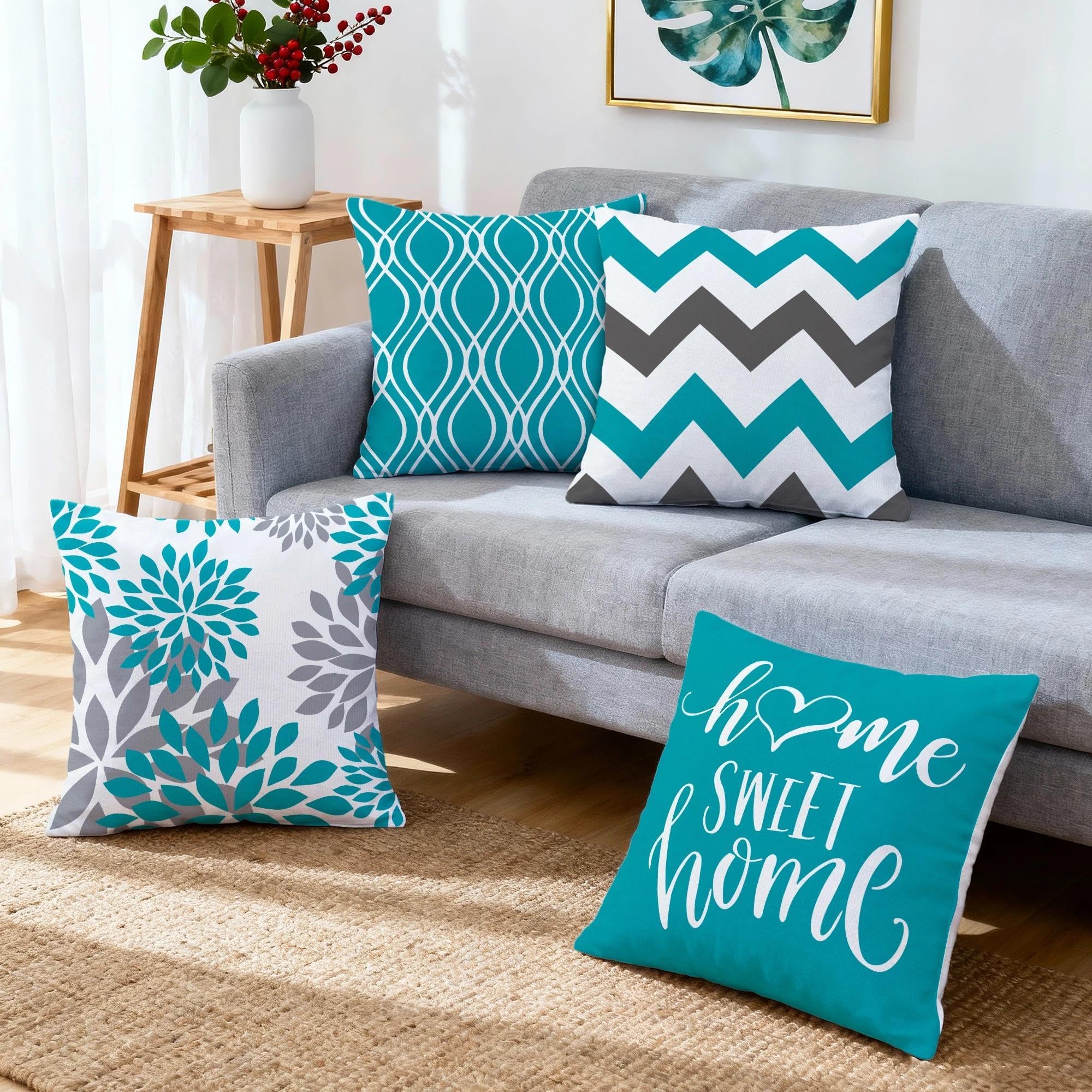 Hexagram Geometric Teal Pillow Covers 16x16, Decorative Pillow Covers