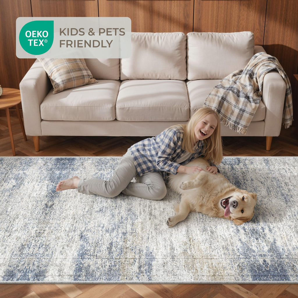 Restydon 2x12 Runner Rug Non Slip,Washable Hallway Runner Rug,Blue