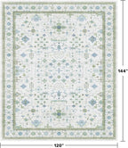 Hazo Haus Washable Rugs for Living Room 10x12 - Cream Blue and Green Oriental Floral Geometric, Low Pile Non Slip Extra Large Area Rug for Dining Under Table, Bedroom, Lounge