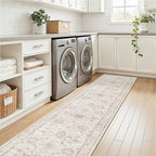 Madane Runner Rug 2x10 for Hallway, Kitchen Non-Slip Runner Rug with Rubber Backing, Vintage Soft Low Pile Throw Neutral Carpet Runner for Laundry Room Entryway Bathroom Bedroom (2 x 10, Brown/Ivory)