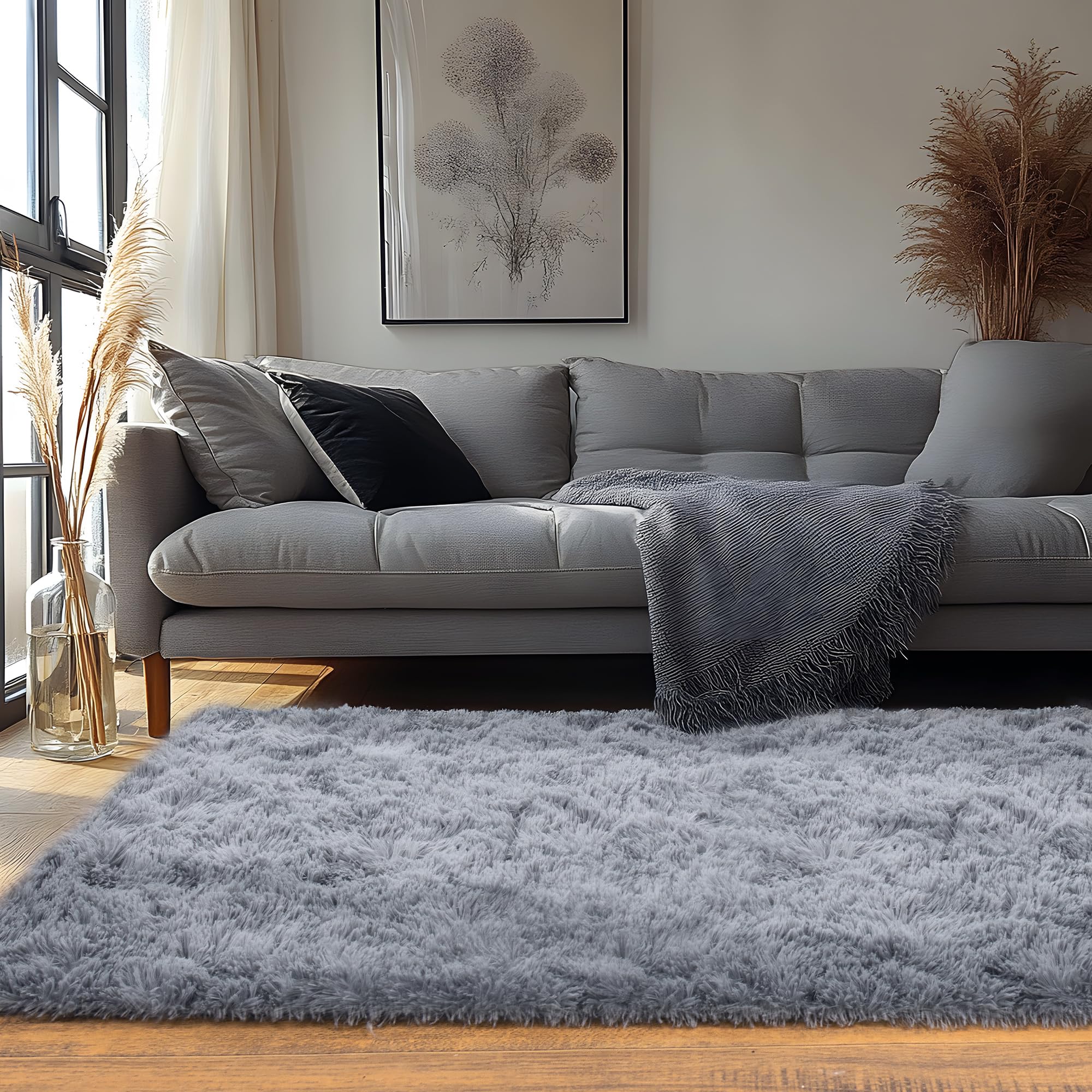 Quntue Runner Rugs for Bedroom 2x6 Rug Runners for Hallways Non Slip Soft Shag Bedside Rug, Fluffy Area Rug Throw Rugs for Living Room, Floor Carpet Runner for Nursery Kids Dorm, Grey