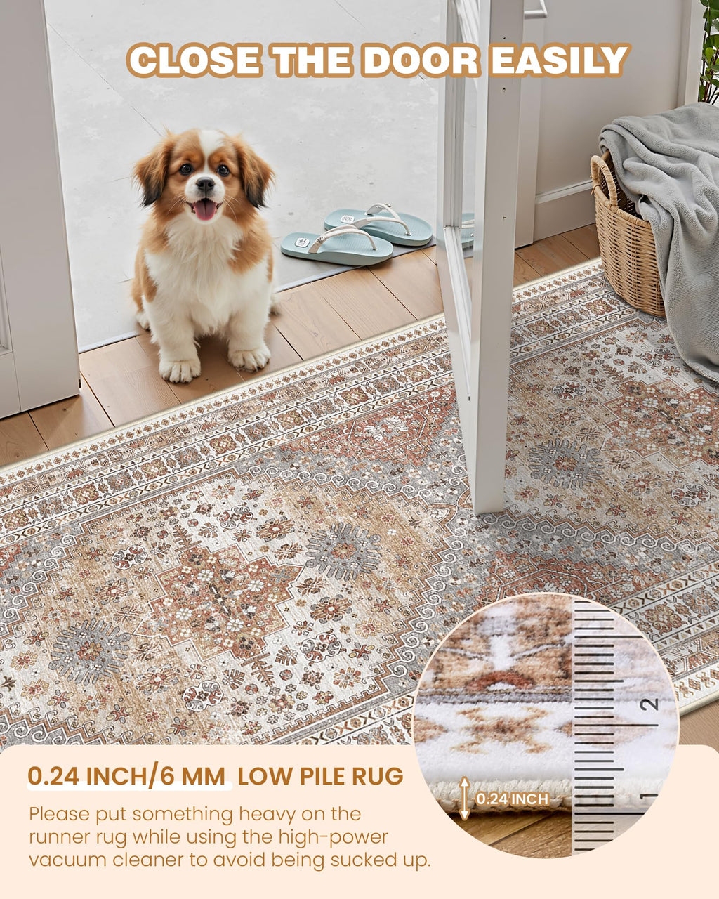 Restydon 2x5 Rug Runner Non-Slip Washable Rugs for Entryway, Orange