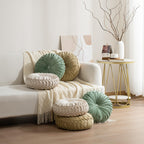 HIG Set of 2 Sage Velvet Decorative Round Pleated Throw Pillows