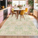 Washable Beige Green 5x8 Area Rug for Living Room, Large Entryway, Kids Room, Boy Bedroom, Playroom - Vintage Oriental Rug Low Pile Non Slip & Stain Resistance (5x8 Beige Green)