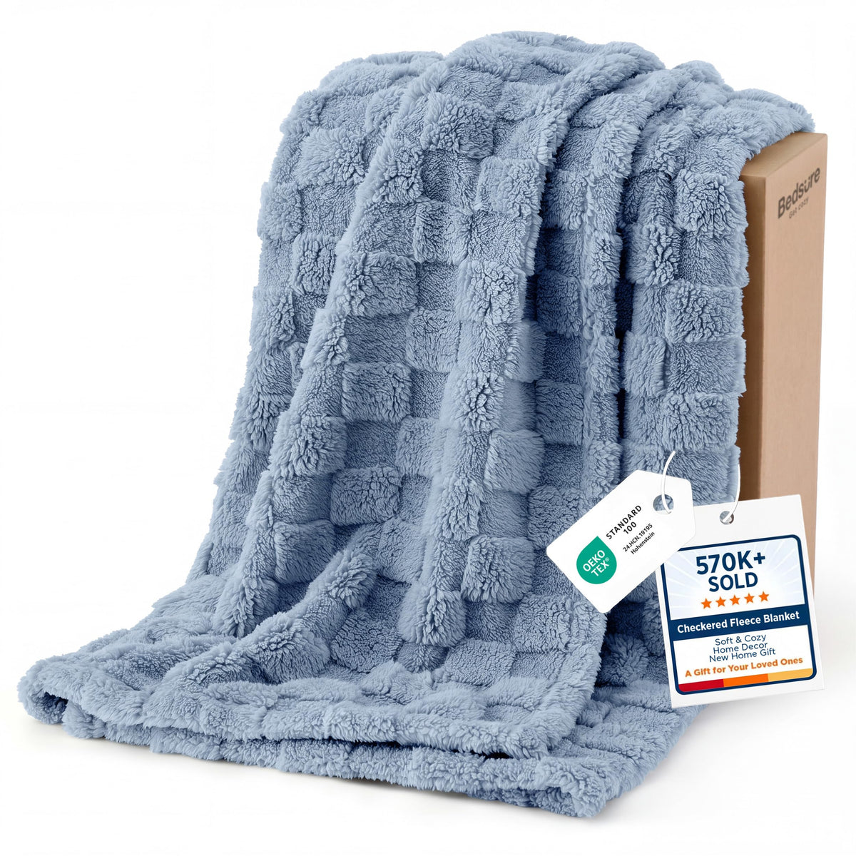 Bedsure Checkered Soft Cozy Twin Blanket for Bed, Navy Blue,60"×80"