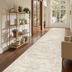 3x14 Washable Runner Rug for Hallway, Non-Slip Long Hallway Runner for Entryway, Soft Vintage Kitchen Mats for Floor, Abstract Dining Room, Bedroom, Living Room Rugs(3'x14', Beige/Ivory)
