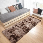 Tepook Fluffy Runner Rugs for Bedroom Aesthetic 2x6 Feet, Shag Soft Bedside Rug with Non-Slip Bottom, Fuzzy Plush Carpet for Room, Hallway Rug for Nursery Dorm Indoor Home Decor, Tie-Dyed Coffee