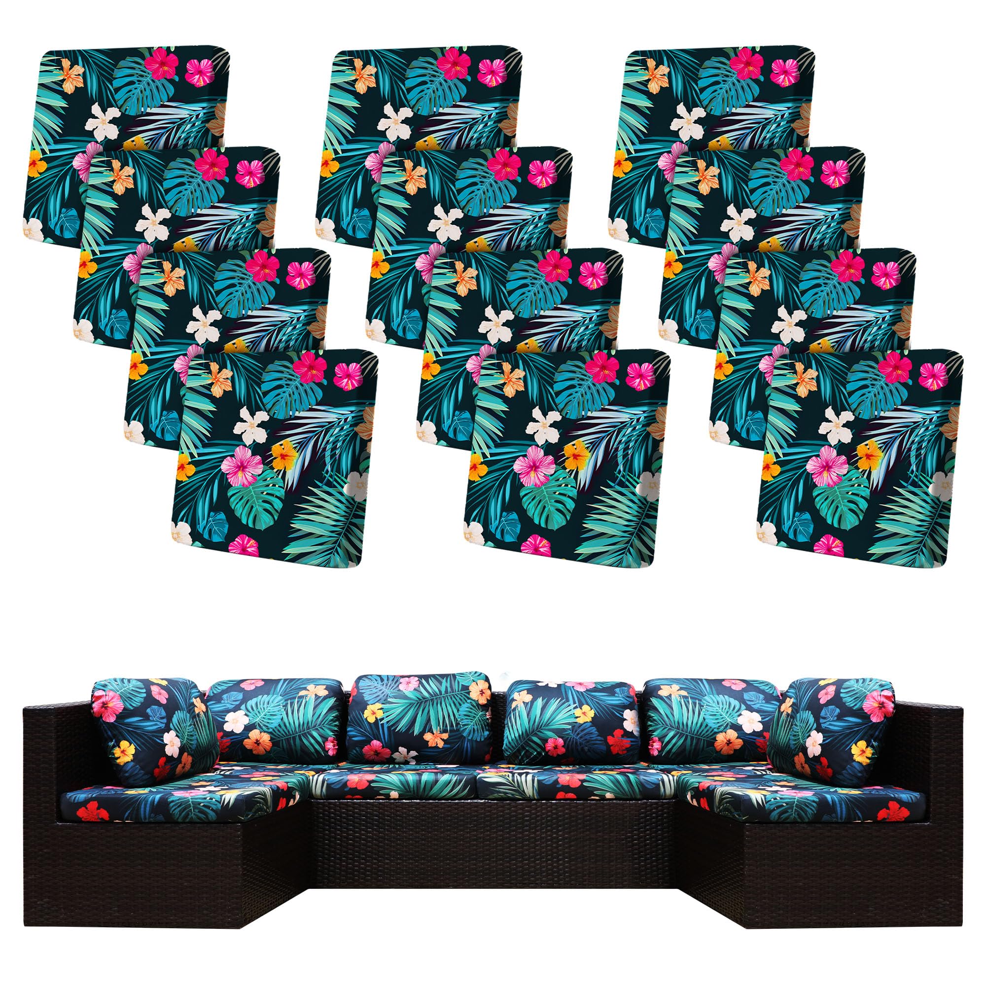 12 Piece Outdoor Cushion Covers, Patio Sofa Cushion Covers, Stretch Fit