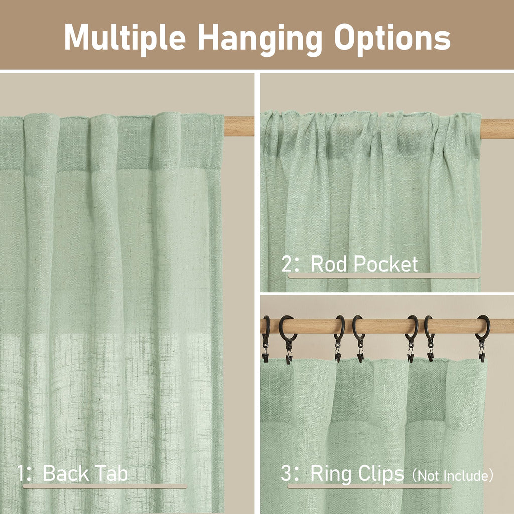 LAMIT Semi Sheer Linen Curtains 63 Inch for Living Room 52 x 63 Inch