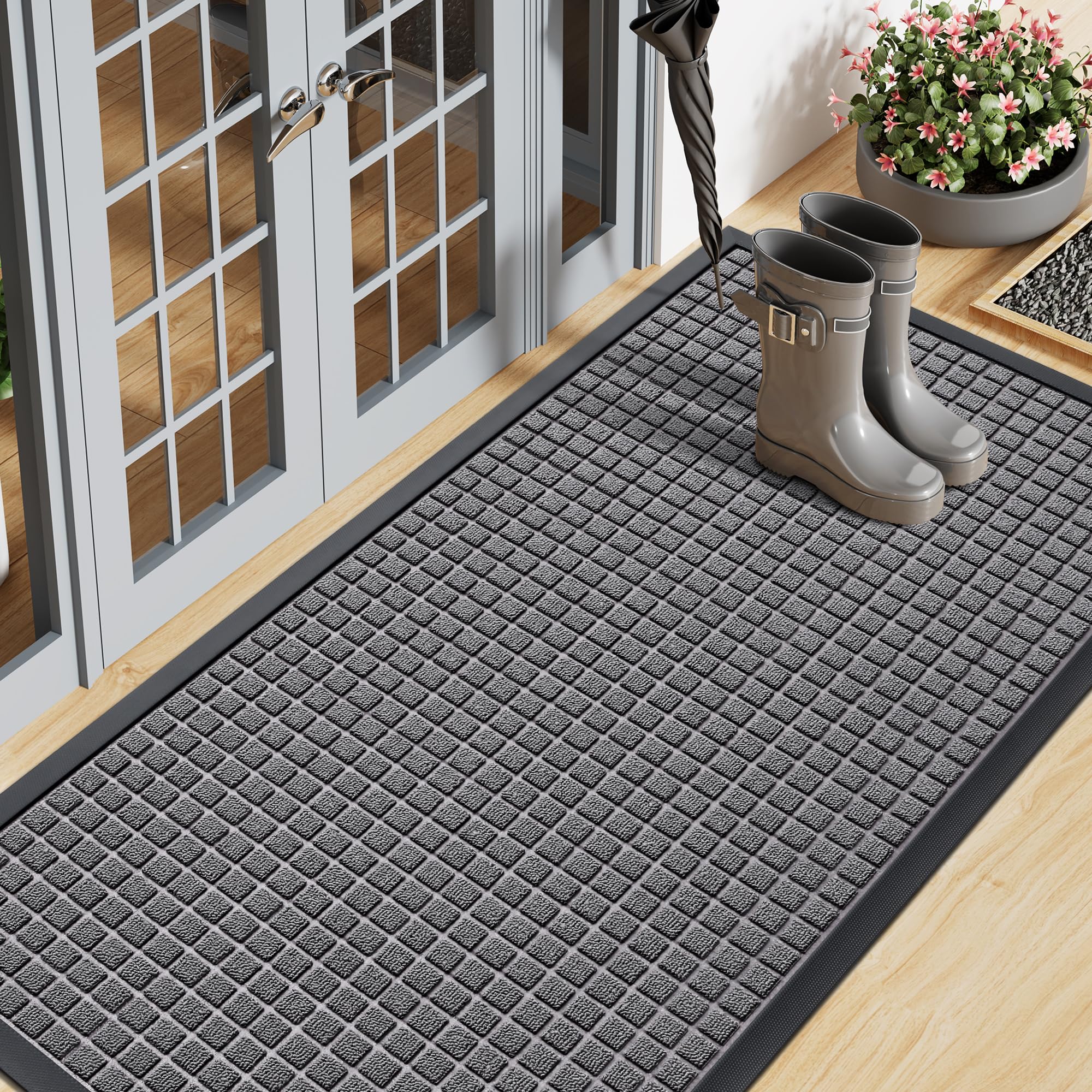 Smiry Front Door Mat Outside Entrance, Natural Rubber Doormat, 47x23 Inch