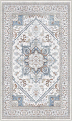 OPPODREAM Soft Neutral Area Rugs 3x5, Washable Rugs with Non Slip Backing, Low-Pile Throw 3x5 Carpet, Faux Cashmere 3 x 5 Carpet, Cream White & Blue & Light Brown