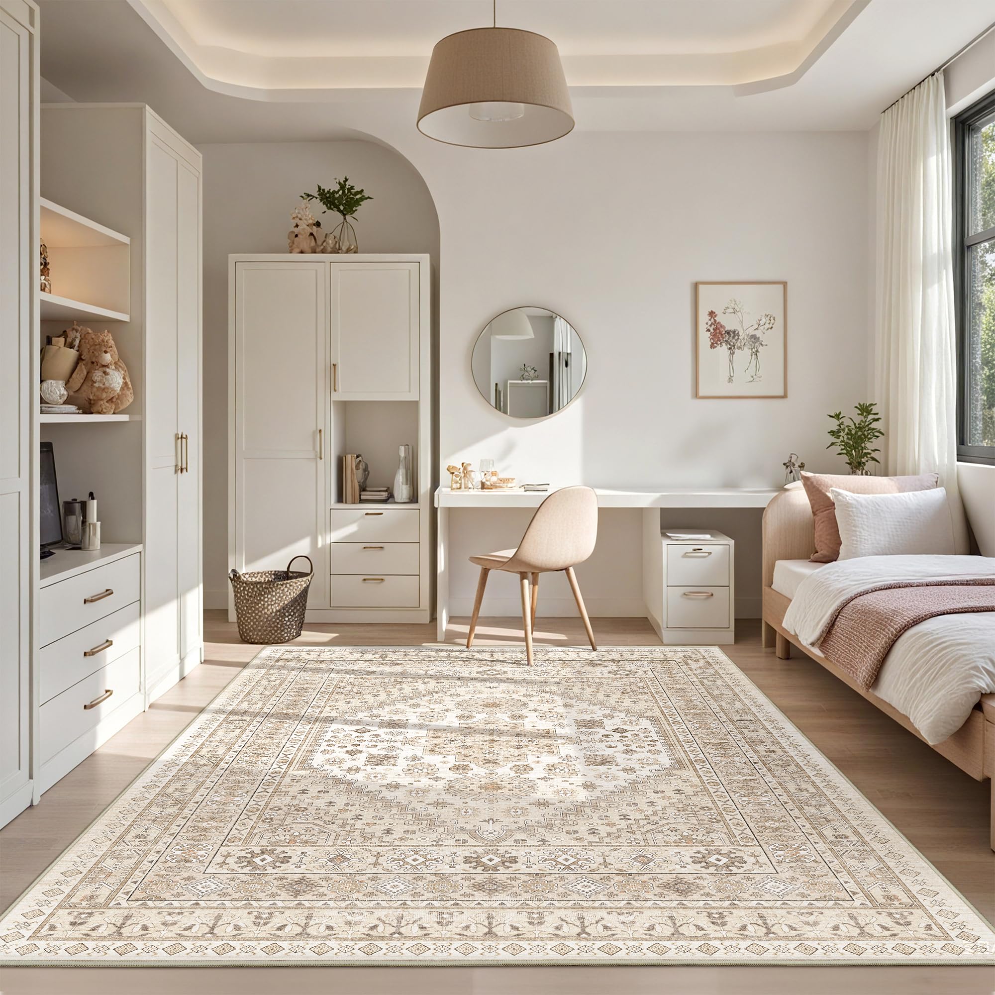 Restydon Area Rugs 5x7 Washable Rugs for Living Room, Cream/Beige